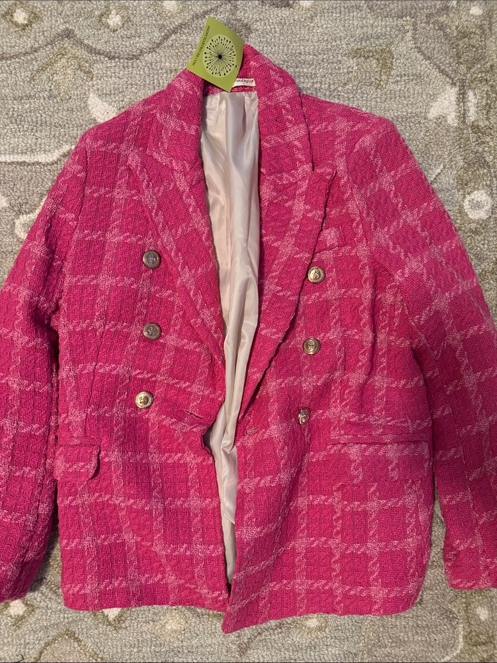 SundayUp Women’s Pink Tweed Double-Breasted Blazer